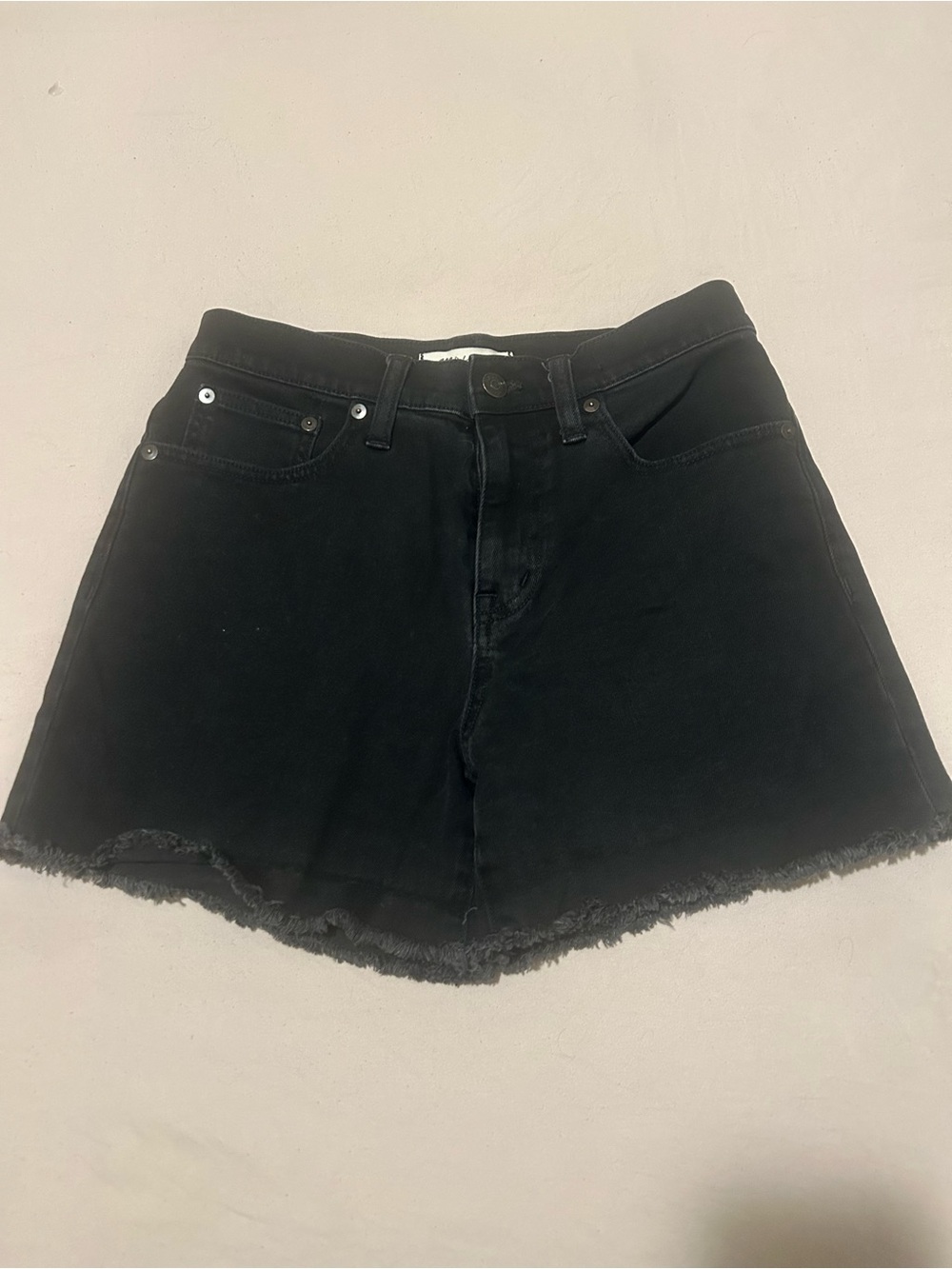 Madewell Black Frayed Hem High-Rise Denim Shorts